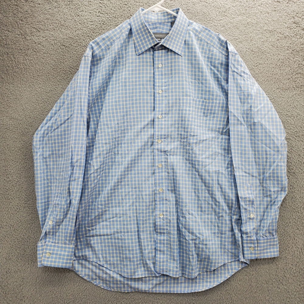 Hickey Freeman Shirt Mens 16.5-35 Button Up Long Sleeve Plaid Blue Yellow